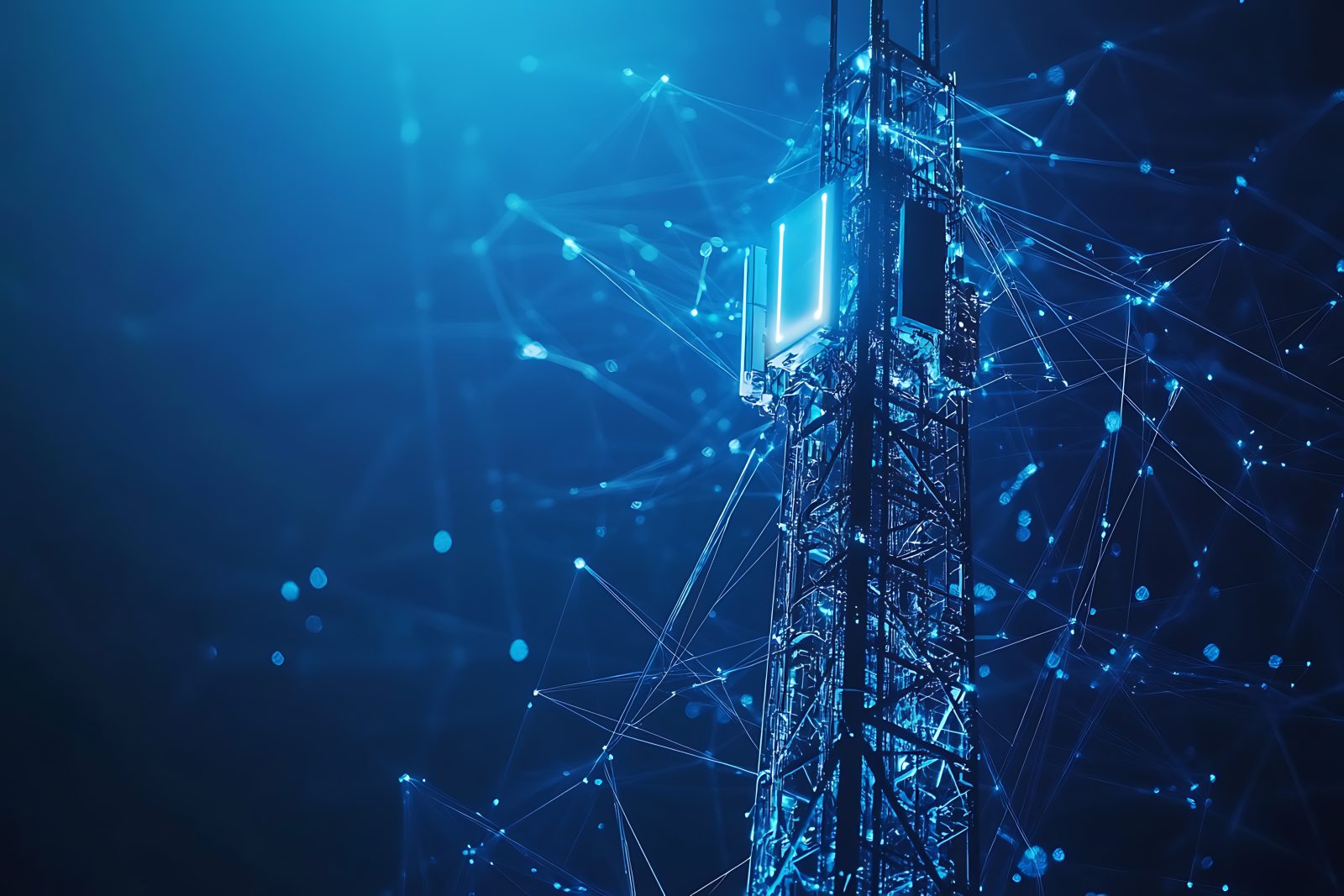 Torre de conexão digital e dados, essencial para mitigar riscos de passivos jurídicos no setor telecom com alta tecnologia.